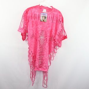 New Vintage 80s Acid Wash Fringed Festival Shirt
